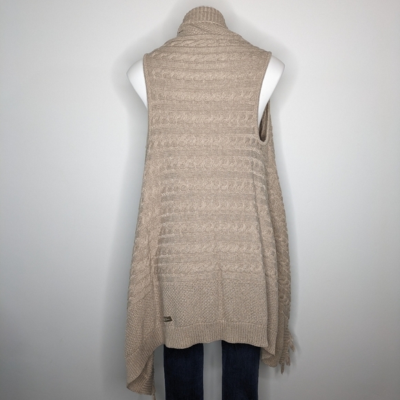 Matilda Jane tan cable knit fringe open cardigan sweater S - Picture 5 of 9